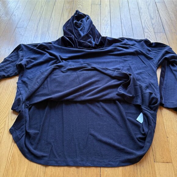Eileen Fisher Size M Navy Blue Oversized Velvet Trim Hoodie Sweatshirt Pullover - Picture 6 of 16